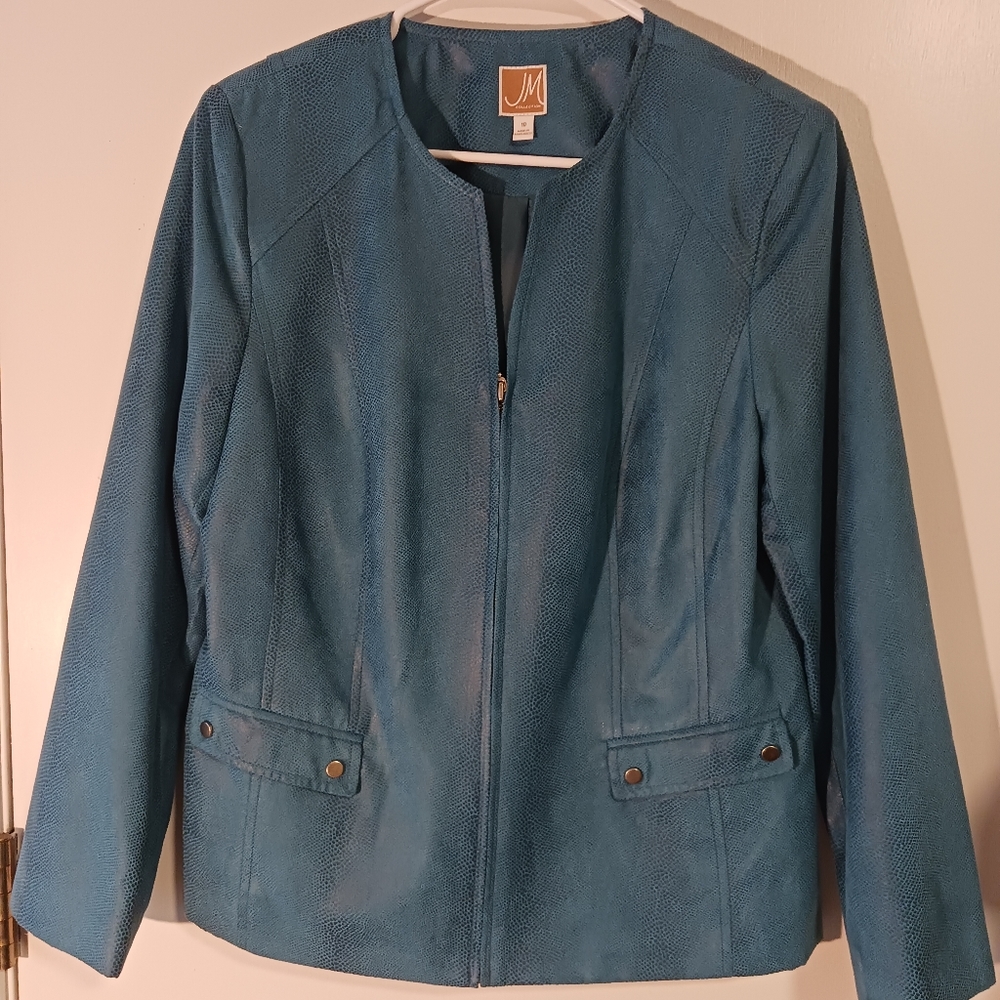 Womens size 10 (turquoise)colored  faux leather  blazer style jacket flawless